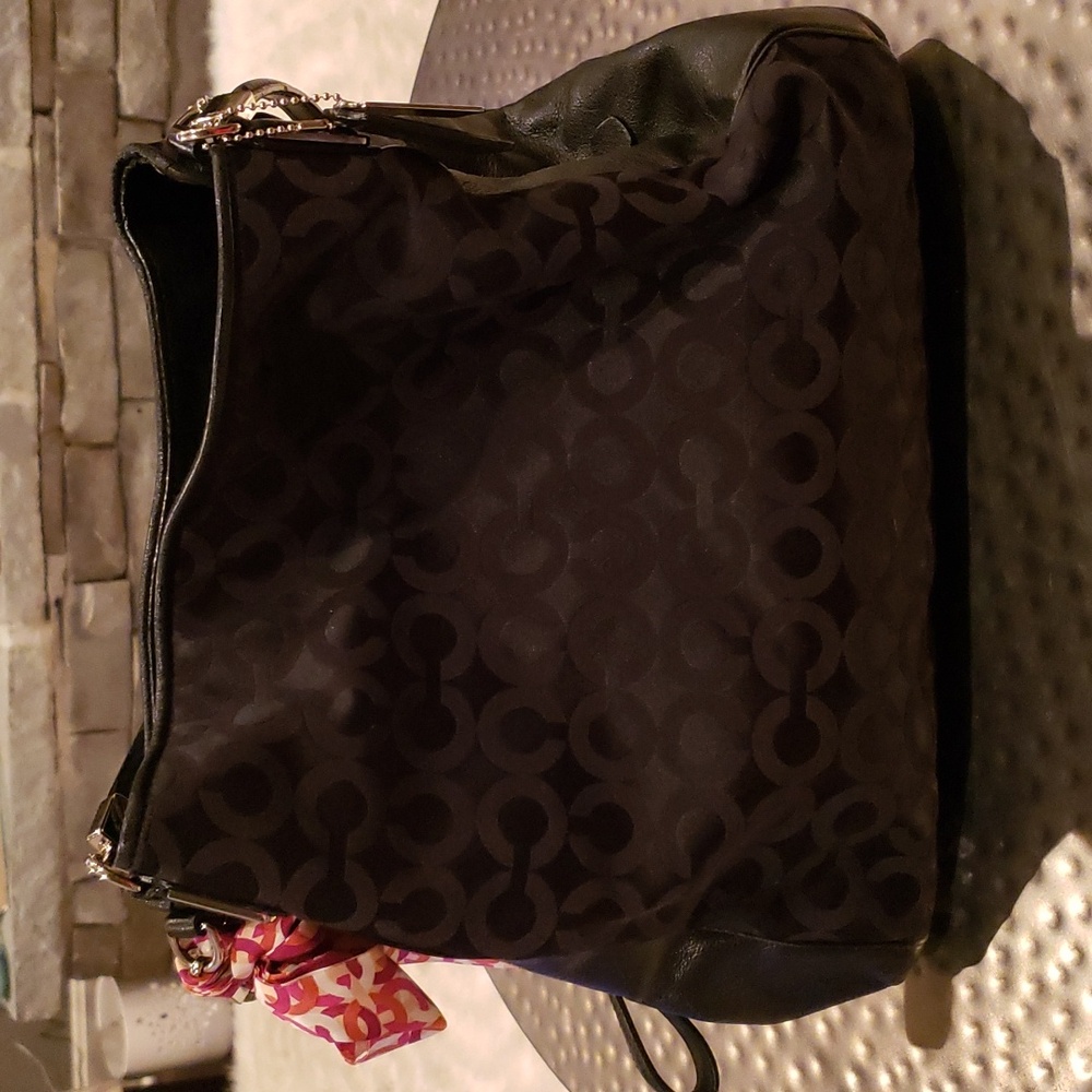 Coach Madison Phoebe Art Signature Black Hobo Bag w/Coach Scarf